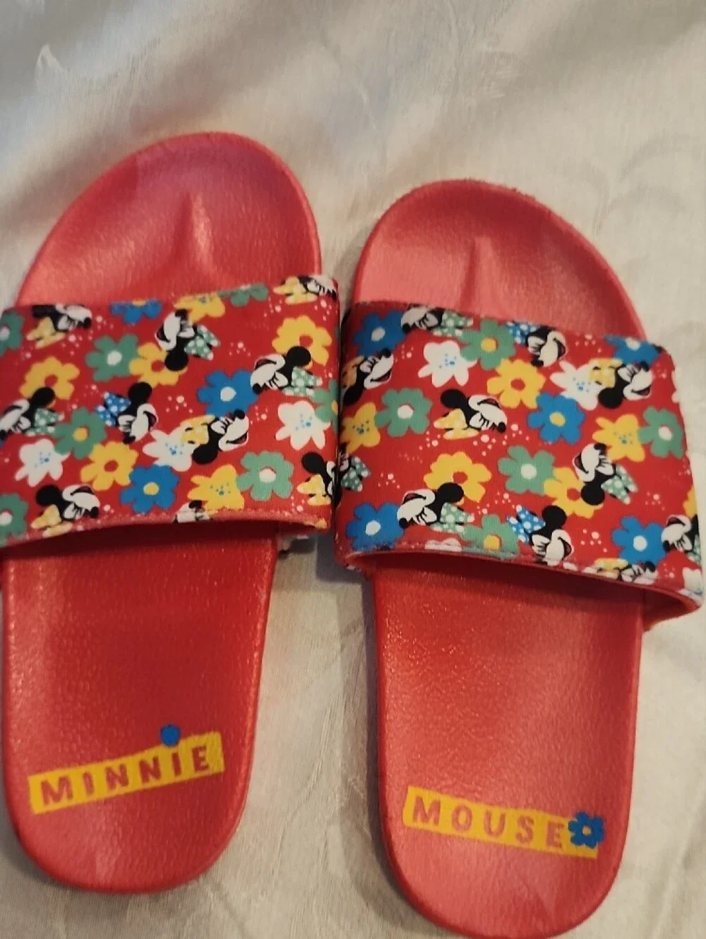 Disney Minnie Mouse Red Floral Slide Sandals for Kids Size 13/1 [V1]